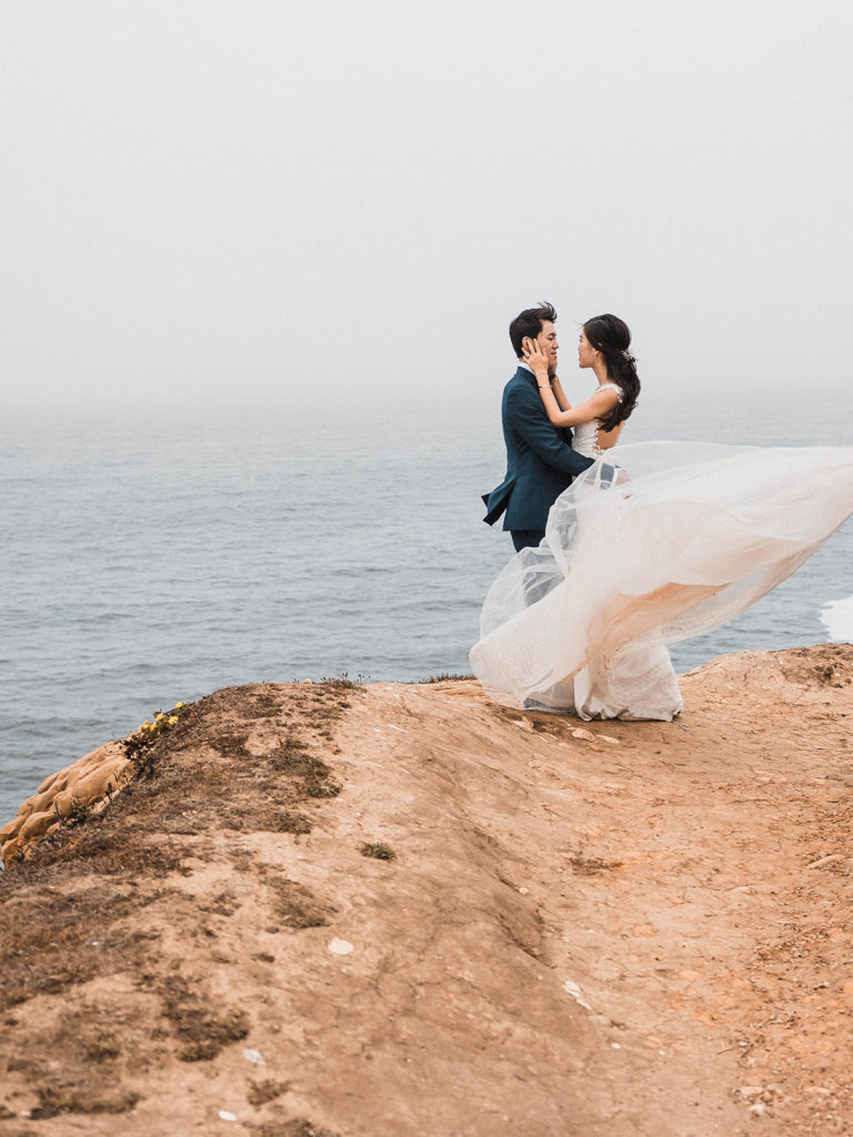 Bride and Groom by the ocean for a  seaside Santa Cruz elopement
