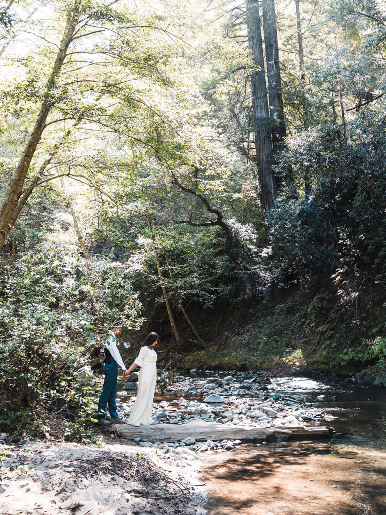 elopement in Big Sur couple by the river