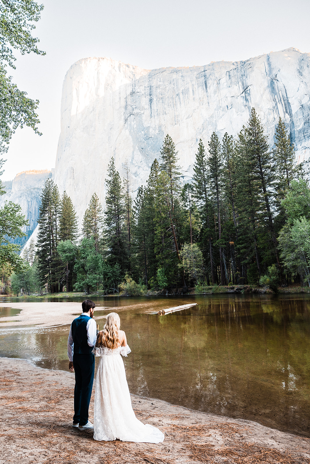 Yosemite Elopement couple by water